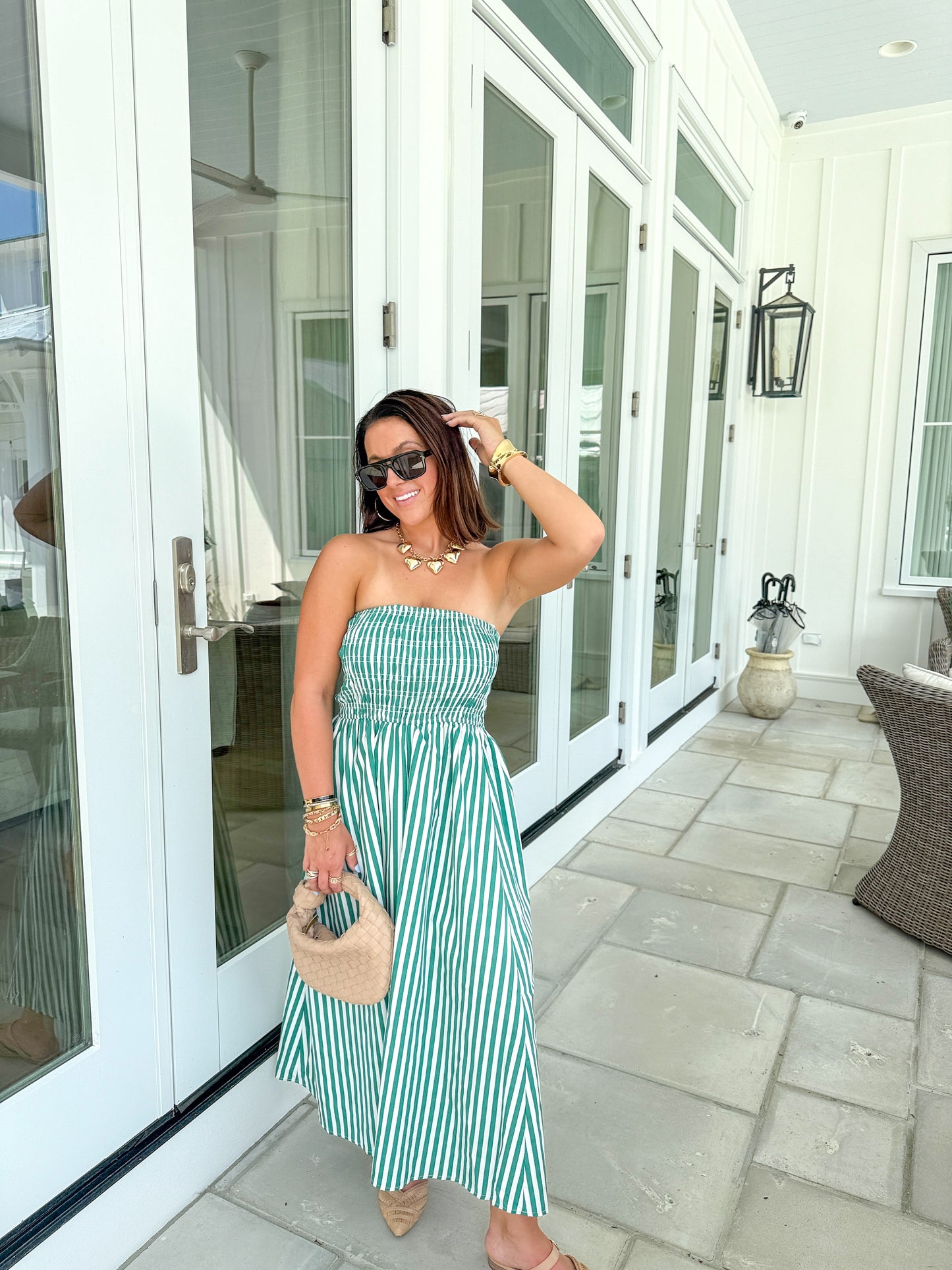 Augusta Day Dress- green/white