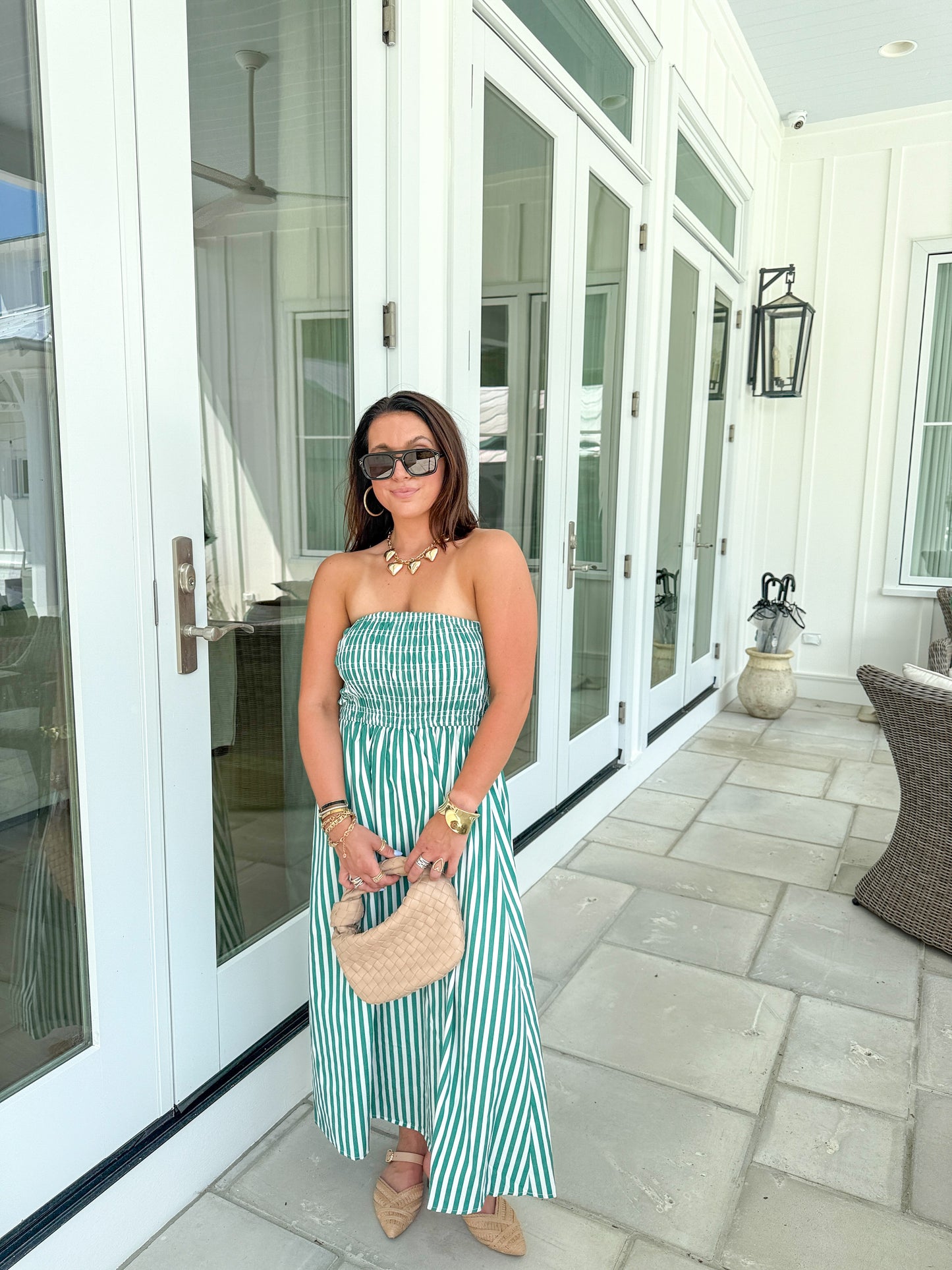 Augusta Day Dress- green/white