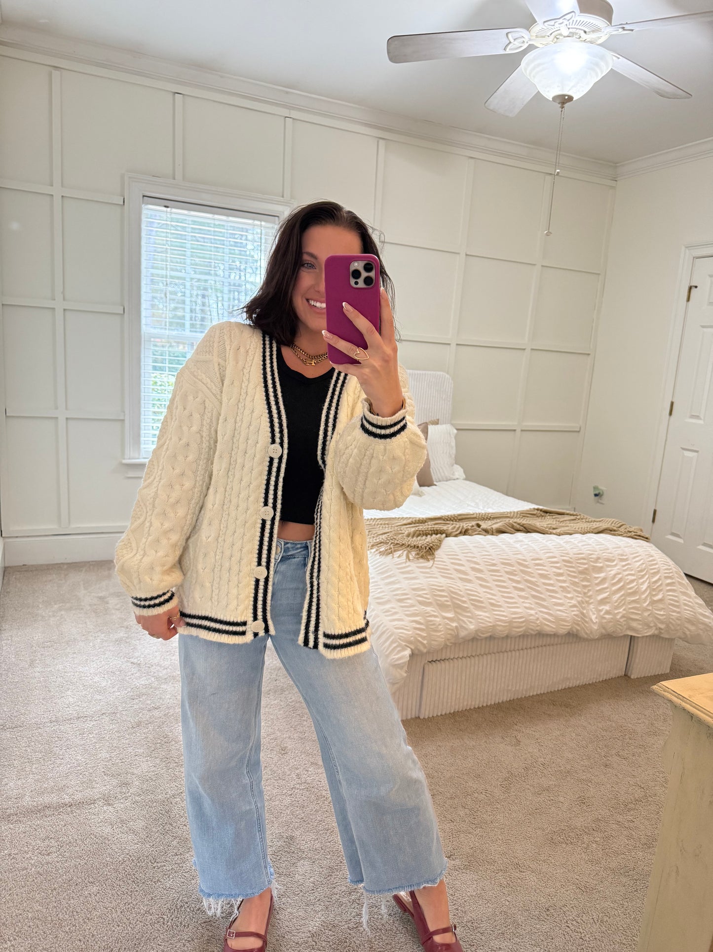 Cozy Cardigan- Ivory/Black