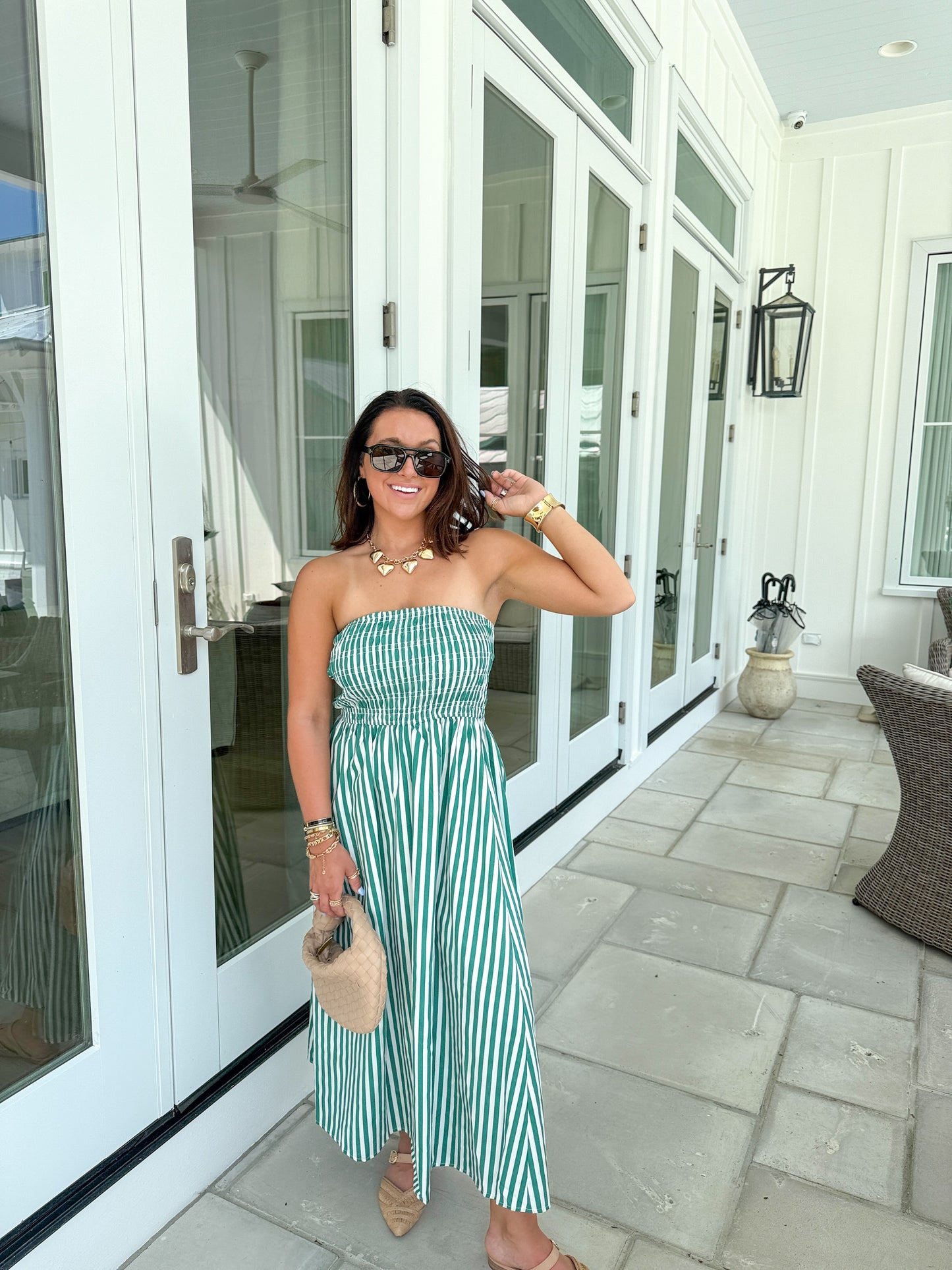 Augusta Day Dress- green/white