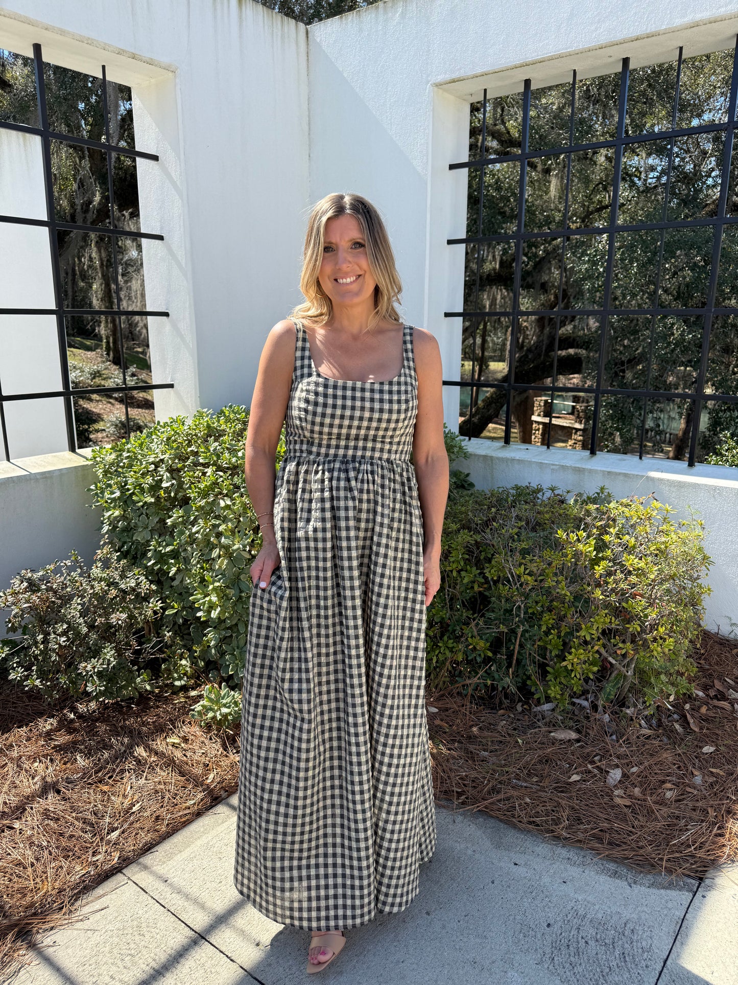 Meadows Dress- Natural Checker
