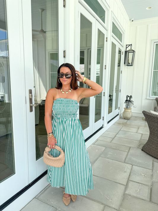 Augusta Day Dress- green/white